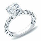 3Ct Asscher Cut Diamond Solitaire Ring 14K White Gold Finish with Round Accents