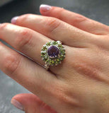 2.8ct Engagement Ring Round Cut Purple Amethyst Cluster Halo 14k White Gold Over