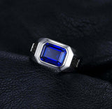 2.5ct Emerald Cut Blue Sapphire Solitaire Engagement Men Ring 14k WhiteGold Over