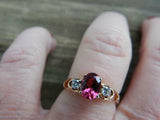 3ct Engagement Ring Pear Cut Pink Ruby Trilogy Split Shank 14k YellowGold Finish