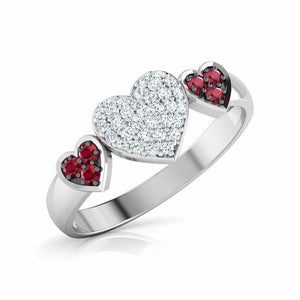 2Ct Round Cut Diamond Ruby Accent Trio Heart Engagement Ring 14K White Gold Over