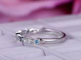 1ct Round Cut Blue Topaz Wedding Band Ring Half Eternity 14k White Gold Finish