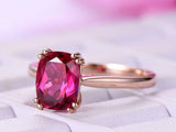 2ct Cushion Cut Pink Ruby Engagement Ring Dual Prong Solitaire 14k RoseGold Over