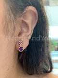 1ct Round Simulated Purple Amethyst Bezel Set Drop Earrings 14k Rose Gold Plated