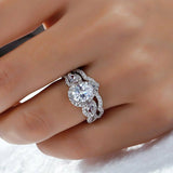 5Ct Pear Cut Diamond Bridal Set Infinity Shank Halo Ring 14K White Gold Finish