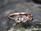 1.5ct Round Cut Morganite Engagement Ring Bezel Set Trilogy 14k Rose Gold Finish