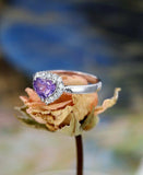 2ct Heart Cut Purple Amethyst Engagement Ring 14k White Gold Finish Heart Shape