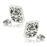 3Ct Round Cut Diamond Rectangular Cluster Halo Stud Earrings 14K White Gold Over