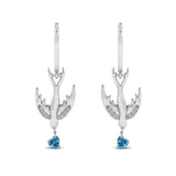 0.5ct Heart Cut Blue Sapphire Fly Bird Stud Earring Women 14k White Gold Finish