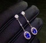 2.1ct Drop Earrings Oval Cut Blue Tanzanite Dangling Halo 14k White Gold Finish