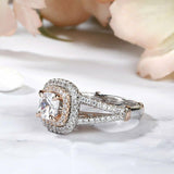 3Ct Cushion Cut Diamond Split Shank Engagement Vintage Ring 14K Dual Gold Finish