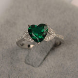 1.8ct Heart Cut Green Emerald Engagement Ring Leaf Accent 14k White Gold Finish