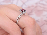 2ct Round Cut Pink Ruby Engagement Ring Halo Bridal Set 14k White Gold Finish