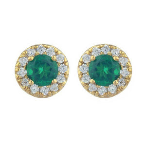 2ct Stud Earrings Round Cut Green Emerald Diamond Halo 14k Yellow Gold Finish