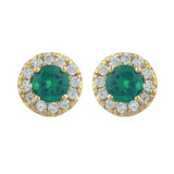 2ct Stud Earrings Round Cut Green Emerald Diamond Halo 14k Yellow Gold Finish