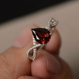 1ct Pear Cut Red Garnet Infinity Solitaire Engagement Ring 14k White Gold Finish