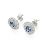 3ct Stud Earrings Oval Cut Blue Tanzanite Dual Halo Cluster 14k WhiteGold Finish