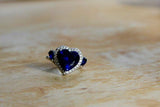 4Ct Heart Cut Blue Sapphire Diamond Halo Engagement Ring 14K White Gold Finish