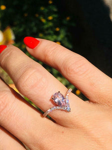 2.5ct Pear Morganite Engagement Ring V Shaped Stylish Curved 14k Rose Gold Over