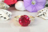 2ct Engagement Ring Round Cut Pink Ruby Round Diamond Petite 14k YellowGold Over