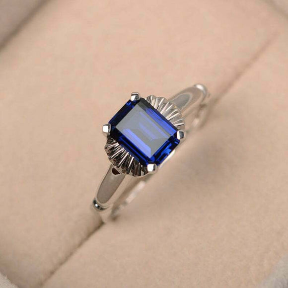 1ct Emerald Cut Sapphire Engagement Ring Flower Solitaire 14k White Gold Finish