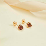 1.2ct Heart Cut Red Garnet Solitaire Stud Earrings Women 14k Yellow Gold Finish