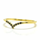 1ct Round Black Diamond Wedding Ring Band Minimalist Curved 14k Yellow Gold Over