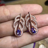 2ct Drop Earrings Oval Cut Blue Tanzanite Petal Leaf Design 14k Rose Gold Finish