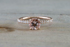 1.3ct Round Cut Morganite Engagement Ring 14k Rose Gold Finish Accents Solitaire