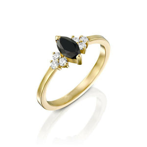 1.2ct Marquise Cut Black Diamond Round Accent Solitaire Ring 14k YellowGold Over