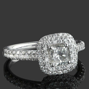 1.7ct Princess Diamond Dual Halo Solitaire with Accent Ring 14k White Gold Over