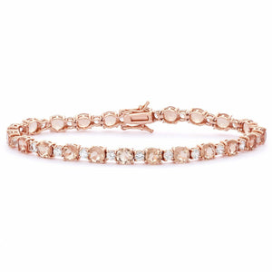 20Ct Round Peach Morganite and Diamond Queens Tennis Bracelet 14K Rose Gold Over