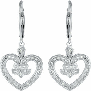 1ct Round Cut VVS1 Diamond Fleur-de-lis Drop Earring Women 14k White Gold Finish