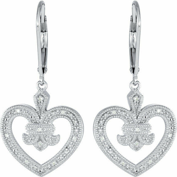 1ct Round Cut VVS1 Diamond Fleur-de-lis Drop Earring Women 14k White Gold Finish