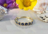 1.2ct Wedding Band Round Blue Sapphire Milgrain Stackable 14k Yellow Gold Finish