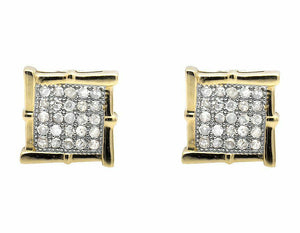 1.2ct Round Cut VVS1 Diamond Cluster Square Stud Earrings 14k Yellow Gold Finish