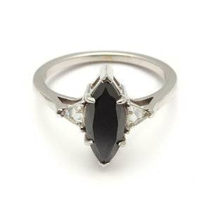 1.25ct Marquise Cut Black Diamond Engagement Ring 14k White Gold Finish Trilogy