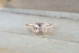 1.5ct Cushion Morganite Engagement Ring 14k Rose Gold Finish Diamond Accent Halo