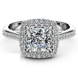 1.8ct Cushion Cut Diamond Engagement Ring 14k White Gold Finish Halo Filigree