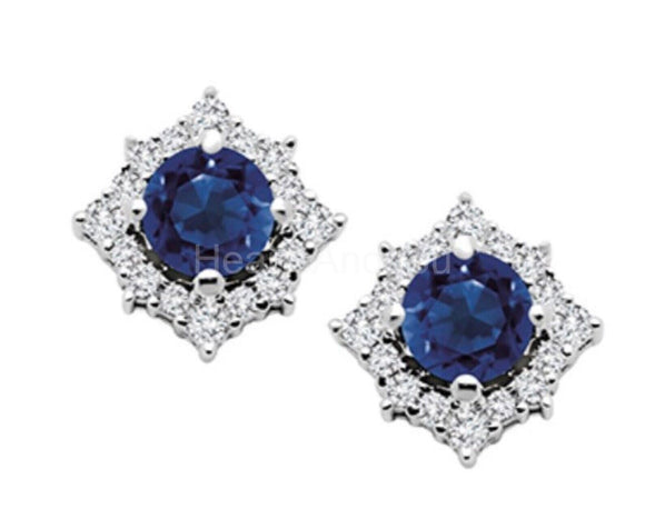 2ct Round Cut Simulated Blue Sapphire Halo Stud Earrings 14k White Gold Plated