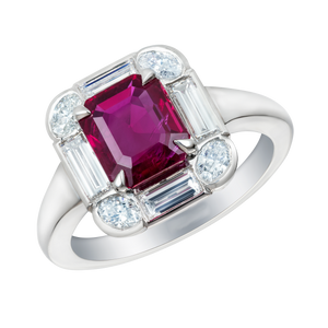 3.5Ct Emerald Cut Pink Ruby Diamond Halo Engagement Ring 18K White Gold Finish