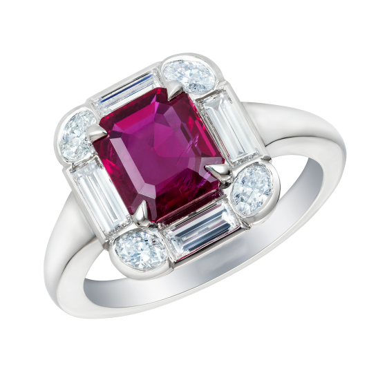 3.5Ct Emerald Cut Pink Ruby Diamond Halo Engagement Ring 18K White Gold Finish