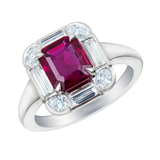 3.5Ct Emerald Cut Pink Ruby Diamond Halo Engagement Ring 18K White Gold Finish