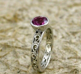 1Ct Round Pink Sapphire Vintage Solitaire Engagement Ring 14K White Gold Finish