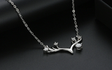 1.1ct Round Cut Diamond Antler Shape Design Pendant Chain 14k White Gold Finish