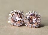 1ct Round Cut Champagne Morganite Floral Stud Earring Women 14k Rose Gold Finish