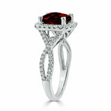 2.3Ct Cushion Cut Red Garnet Split Band Engagement Ring 14K White Gold Finish