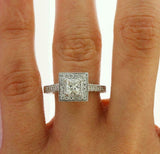 2.5ct Princess Diamond Engagement Ring Milgrain Edged Halo 14k White Gold Finish