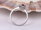 1.3ct Oval Cut Pink Ruby Halo Solitaire Engagement Ring 14k White Gold Finish