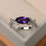 2ct Marquise Cut Amethyst Solitaire with Cross Accent Ring 14k White Gold Finish